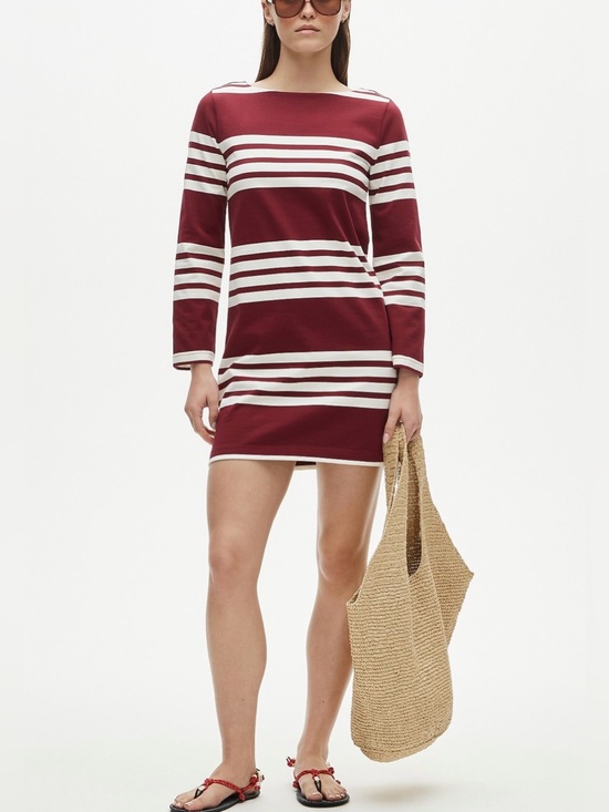 J. Crew Dresses & Skirts - NWT J. Crew Boatneck Mini Sheath Dress Sz S Burgundy White Striped Mariner Cloth